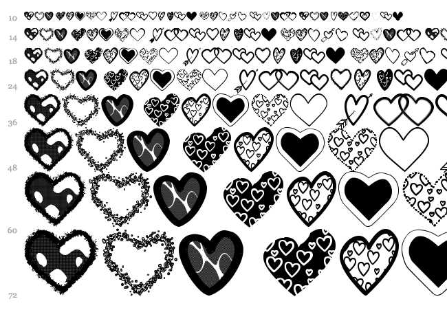 Hearts Shapes TFB font waterfall